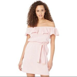 NWT Michael Michael Kors Women"s Grapefruit Seersucker Off-the-Shoulder Dress